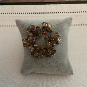 Kramer Vintage 3D Amber Rhinestone Gold Tone Brooch